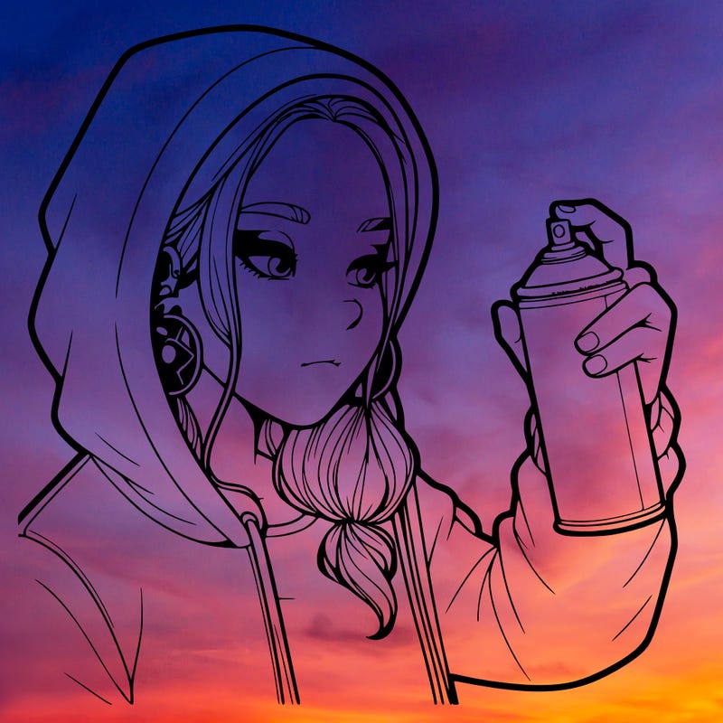 a realistic girl, spray painting