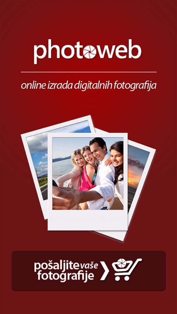 Écran d'accueil de l'application Photoweb pour commander des tirages photo numériques en ligne