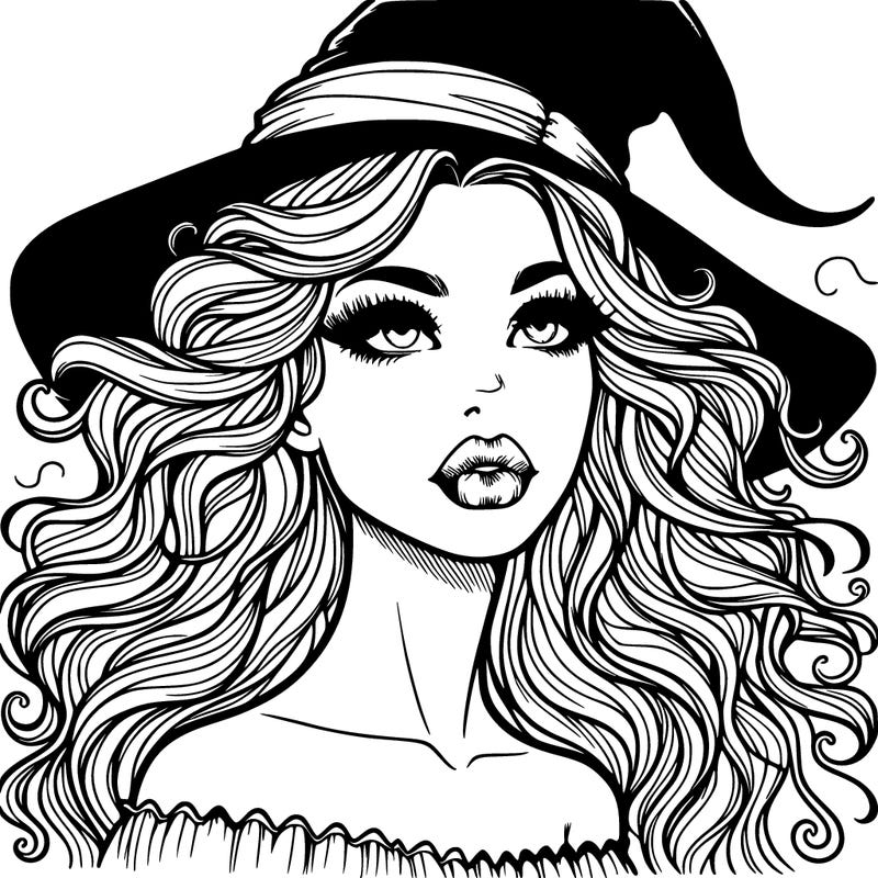 realistic witch girl with wavy hair and lips
