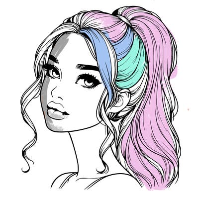 realistic girl with a ponytail on her hair and lips