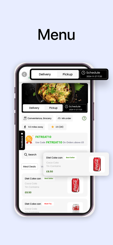 Lucky Panda - Lucky Panda mobile app menu screen displaying delivery and pickup options