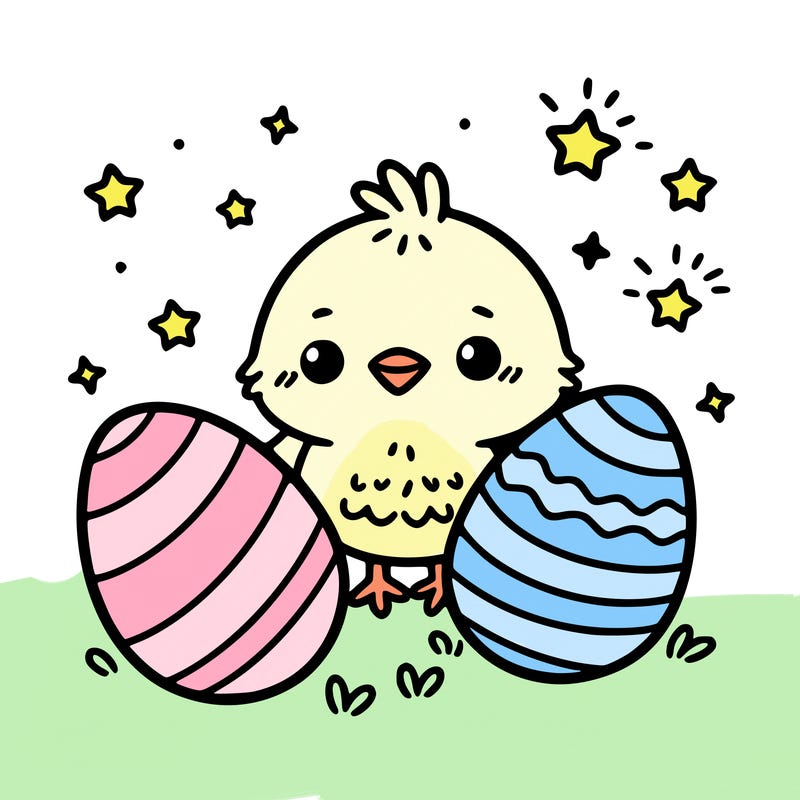 cute easter chick with eggs