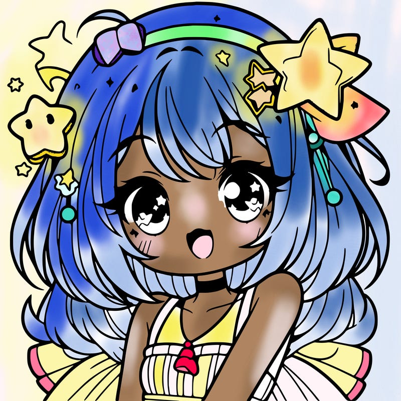 cute anime girl with star accessories