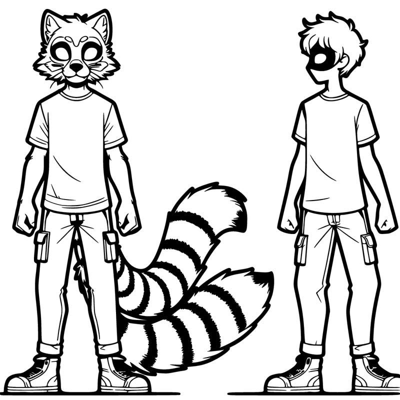 a therian an human wearing a animal mask and tail