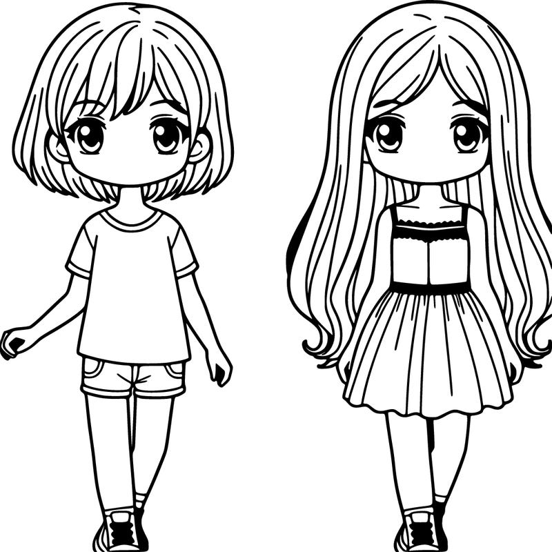 two girls,one with short hair and one with long hair