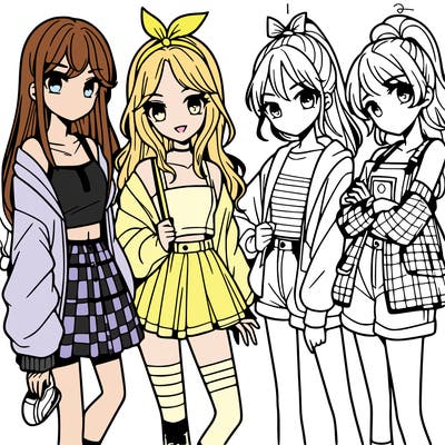 teen manga girls group of 4
