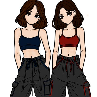 two girls with crop top with baggy pants