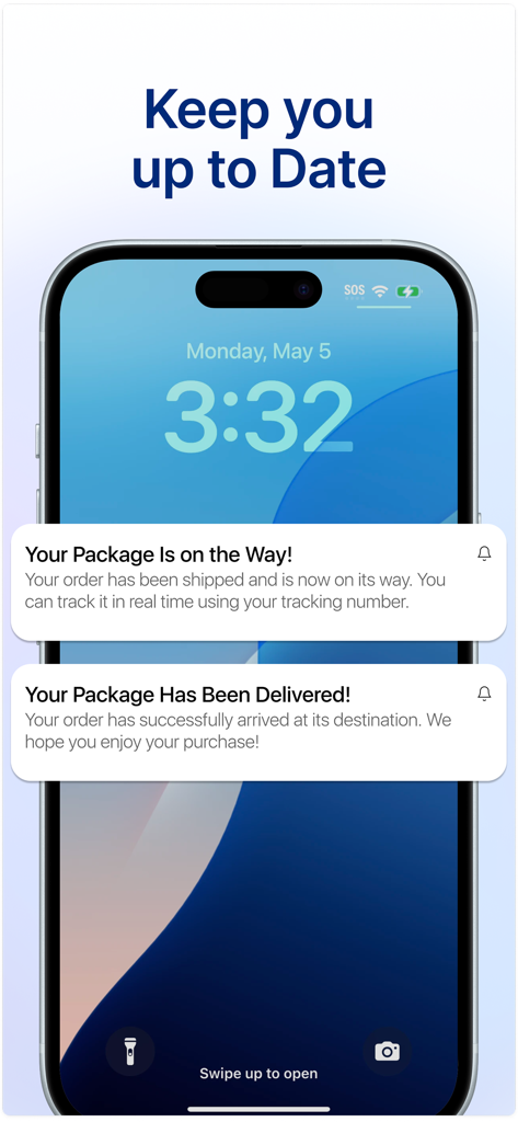 Parcel Tracker: Simple & Fast - Pantalla de bloqueo del iPhone mostrando notificaciones de seguimiento de paquetes y estado de entrega