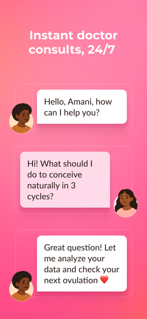Eshe: Cycle, Health & AI guide - A chat interface from the Eshe app showing an AI health assistant discussing fertility and ovulation with a user.