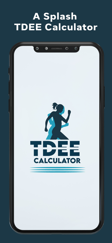 Schermata di avvio dell'app TDEE Calculator con un logo a forma di silhouette di una persona che corre