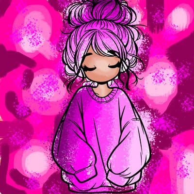 girl with baggy sweatshirt and messy bun