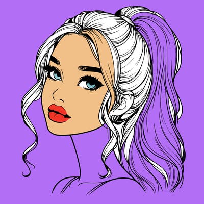 realistic girl with a ponytail on her hair and lips