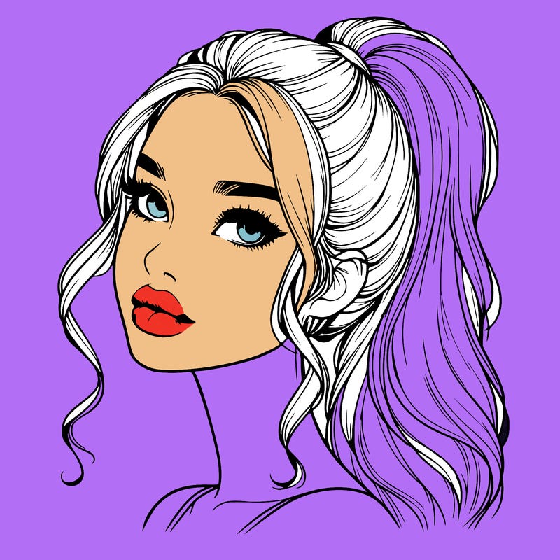 realistic girl with a ponytail on her hair and lips