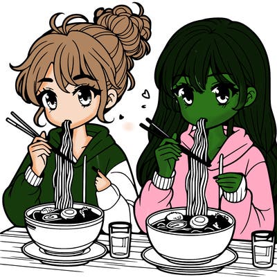 girls eating ramen