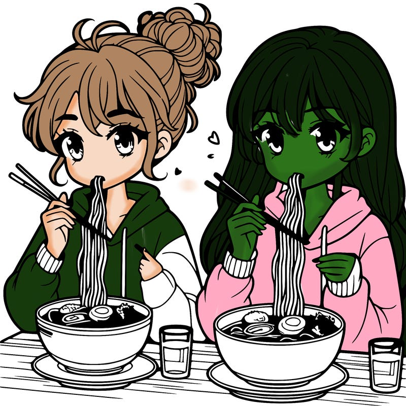 girls eating ramen