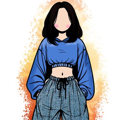 realistic girl faceless with baggy pants and a crop top