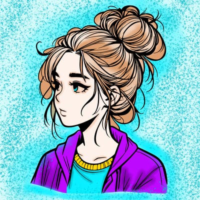 realistic teenage girl with a messy bun