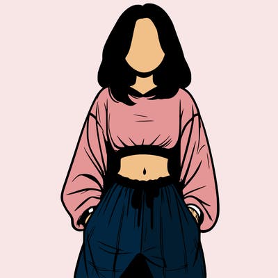 realistic girl faceless with baggy pants and a crop top