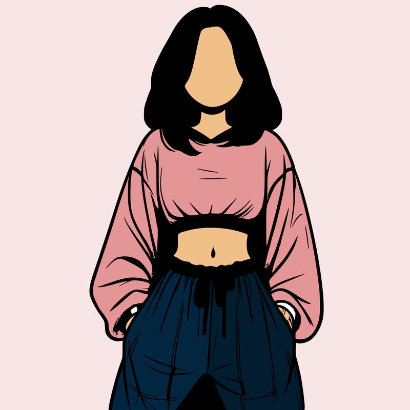 realistic girl faceless with baggy pants and a crop top