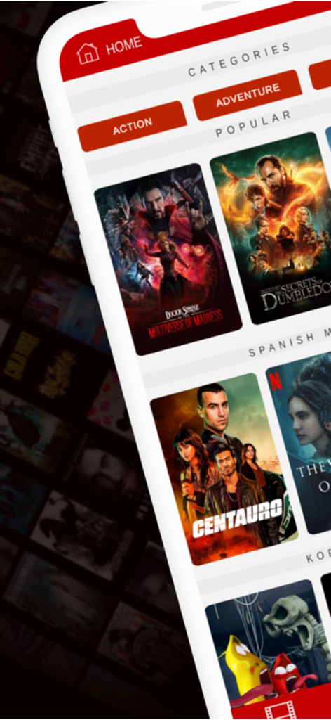 Primeflix Plus Movies & Tv - Primeflix Plus mobile app home screen showing popular movies and categories