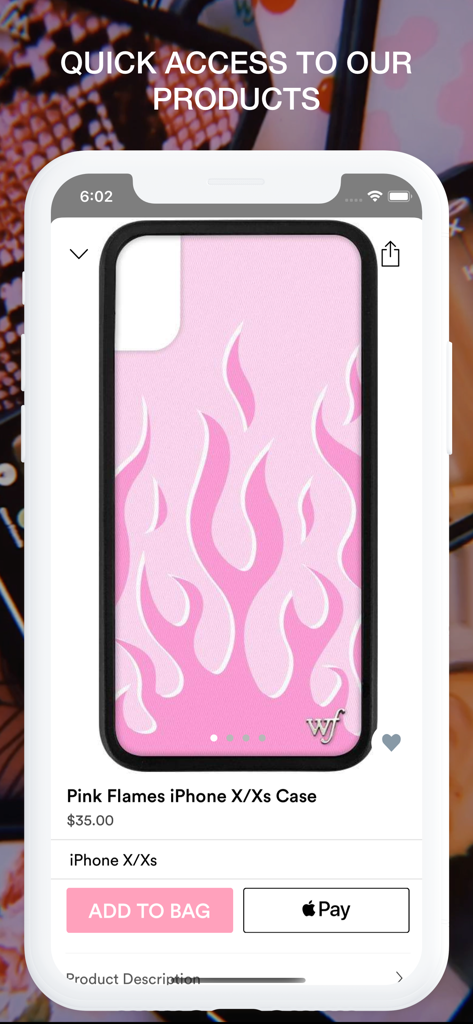 Wildflower Cases - Cover per iPhone con fiamme rosa sull'app mobile Wildflower Cases.