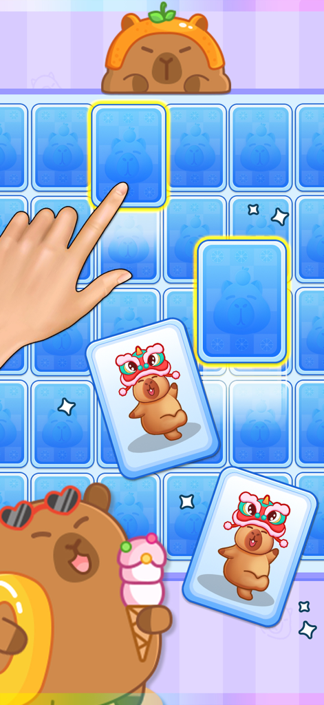Capybara Relax Offline Games - A cute memory matching game with capybara characters and a cozy 2D aesthetic