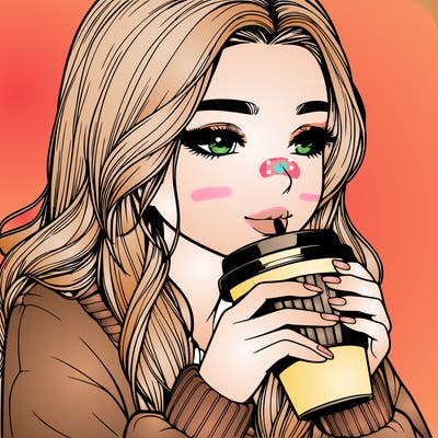 realistic girl drinking coffee
