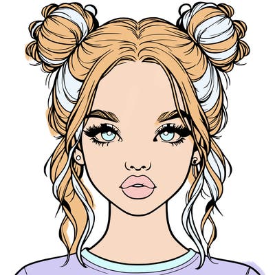 realistic girl with two buns in hair and lips