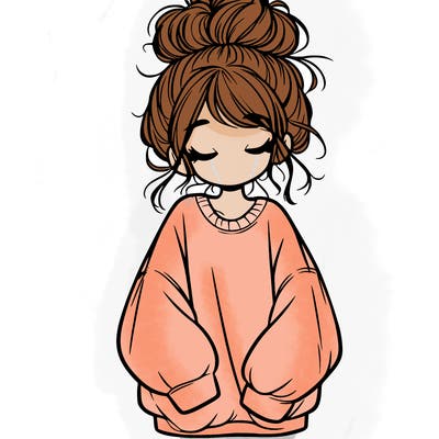 girl with baggy sweatshirt and messy bun