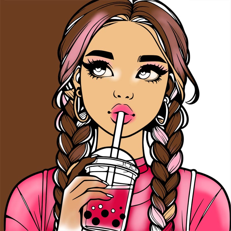 realistic girl with braided hair drinking boba