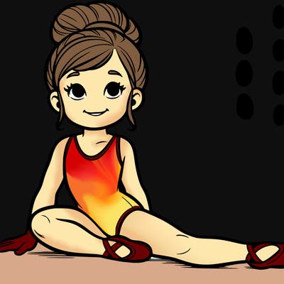 a realistic girl doing gymnastics wearing a leotard