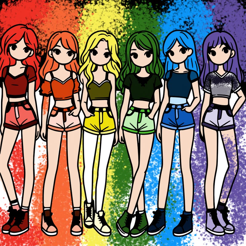 a group of girls wearing crop tops and shorts