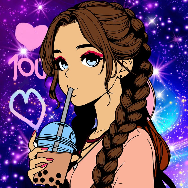 realistic girl with braided hair drinking boba