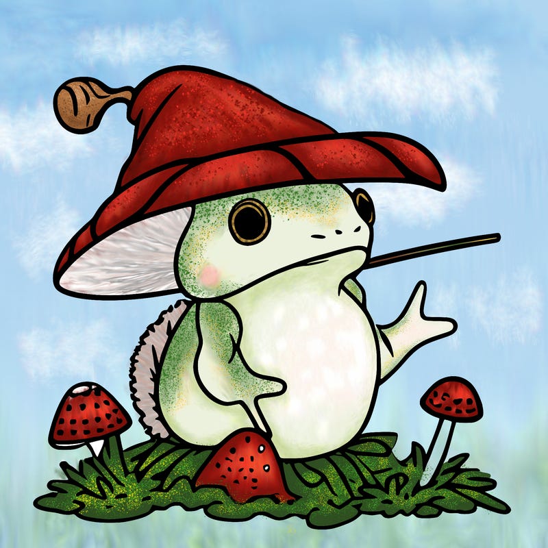 cute frog with a mushroom hat