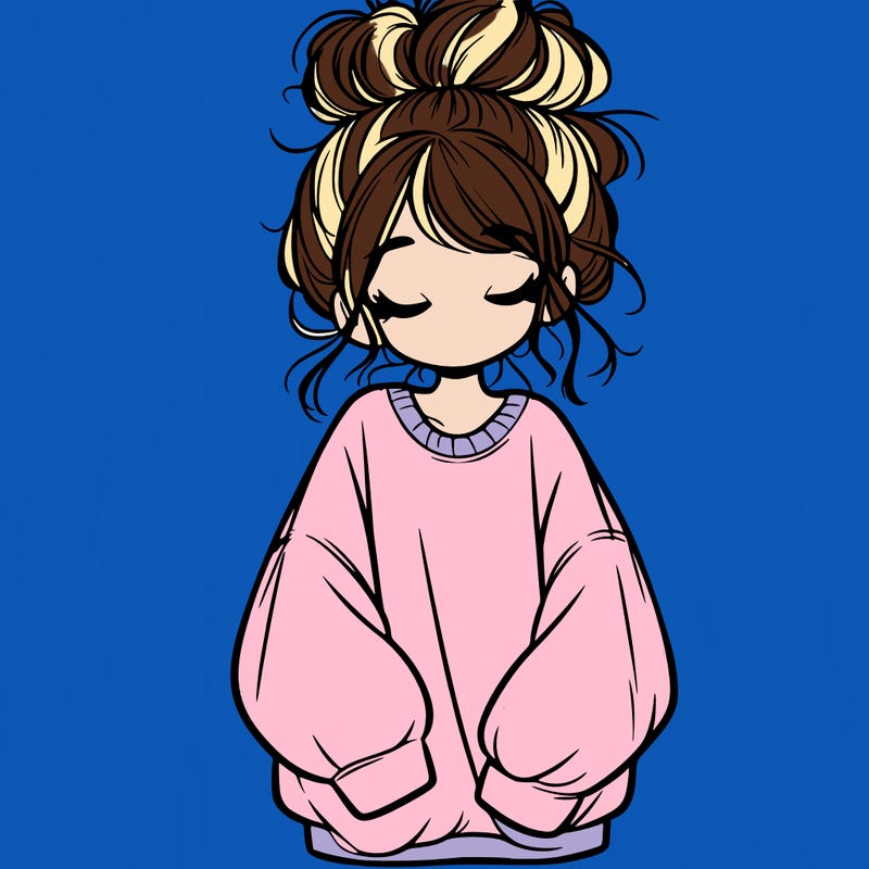 girl with baggy sweatshirt and messy bun