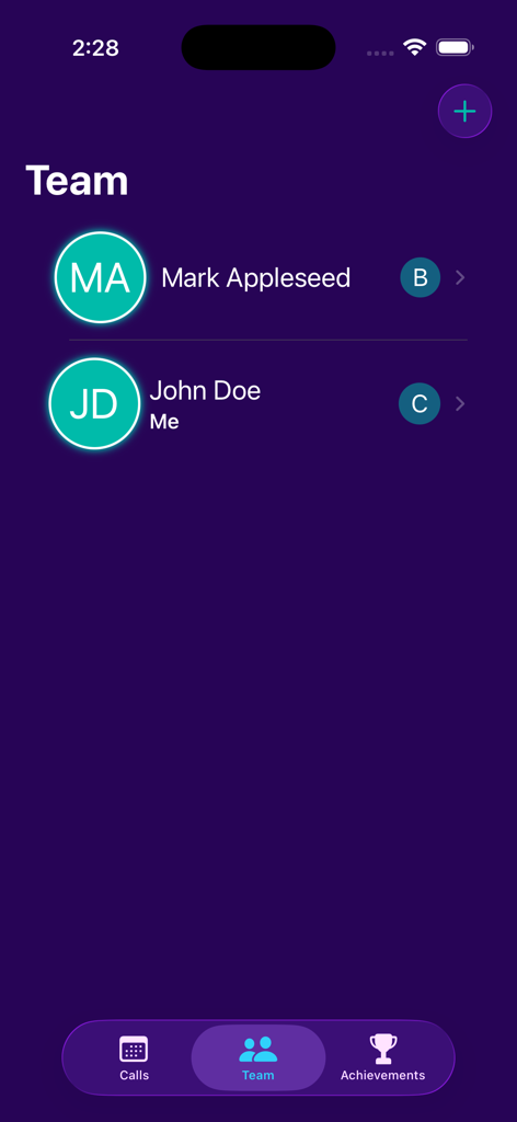 On-Call Schedule Lite - Pantalla del equipo en la aplicación On-Call Schedule Lite que muestra una lista de compañeros para rastrear guardias