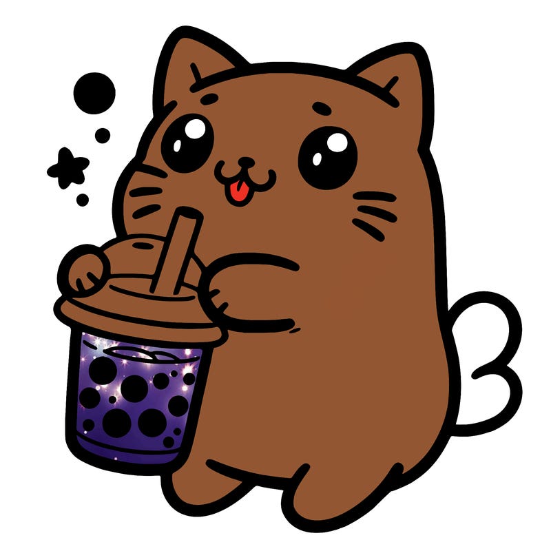 a cat drinking boba