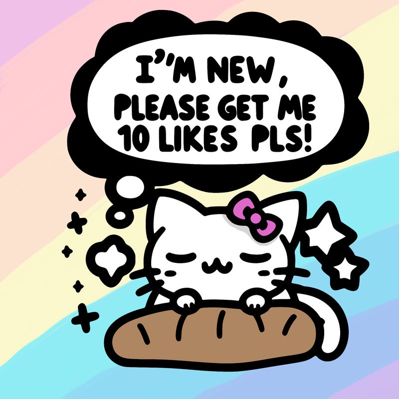 kitty taking a nap dream talking and saying "i'm new, please get me at least 10 likes pls!!"