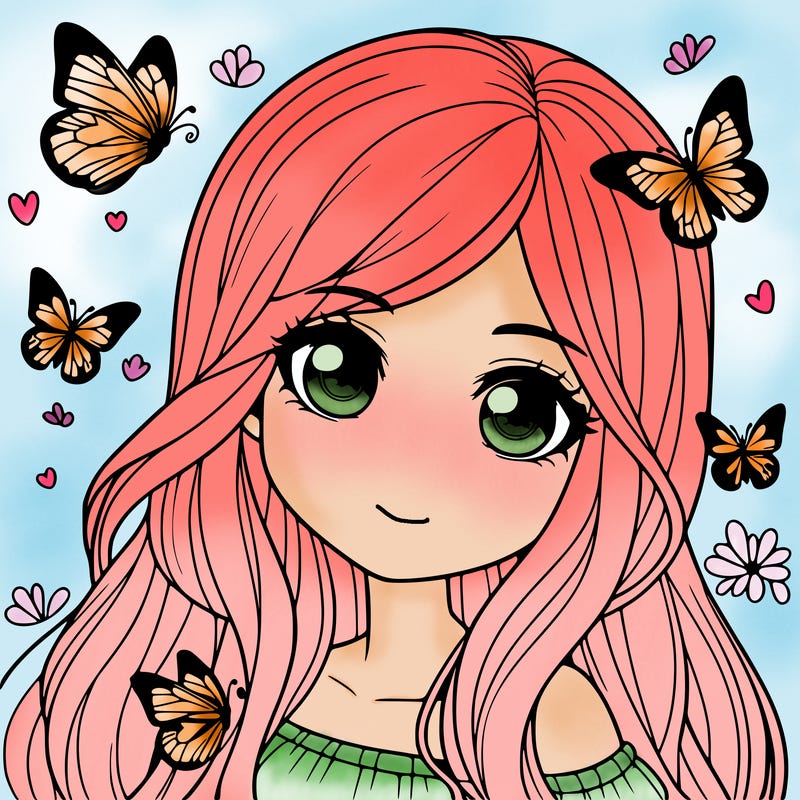 realistic girl with butterflies around her