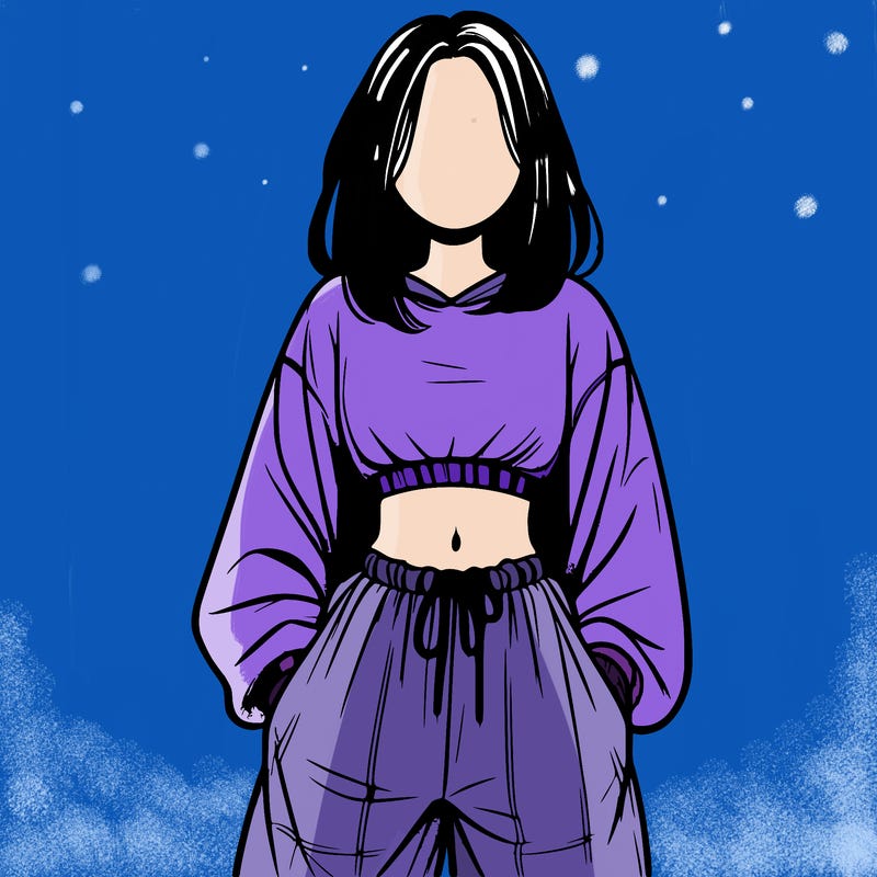 realistic girl faceless with baggy pants and a crop top