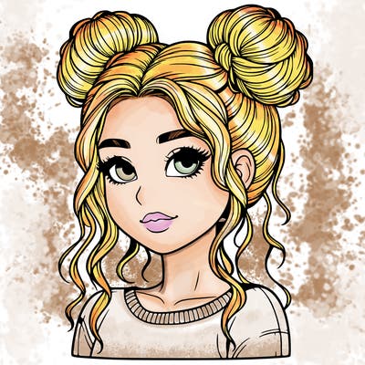 realistic girl with two buns in her hair