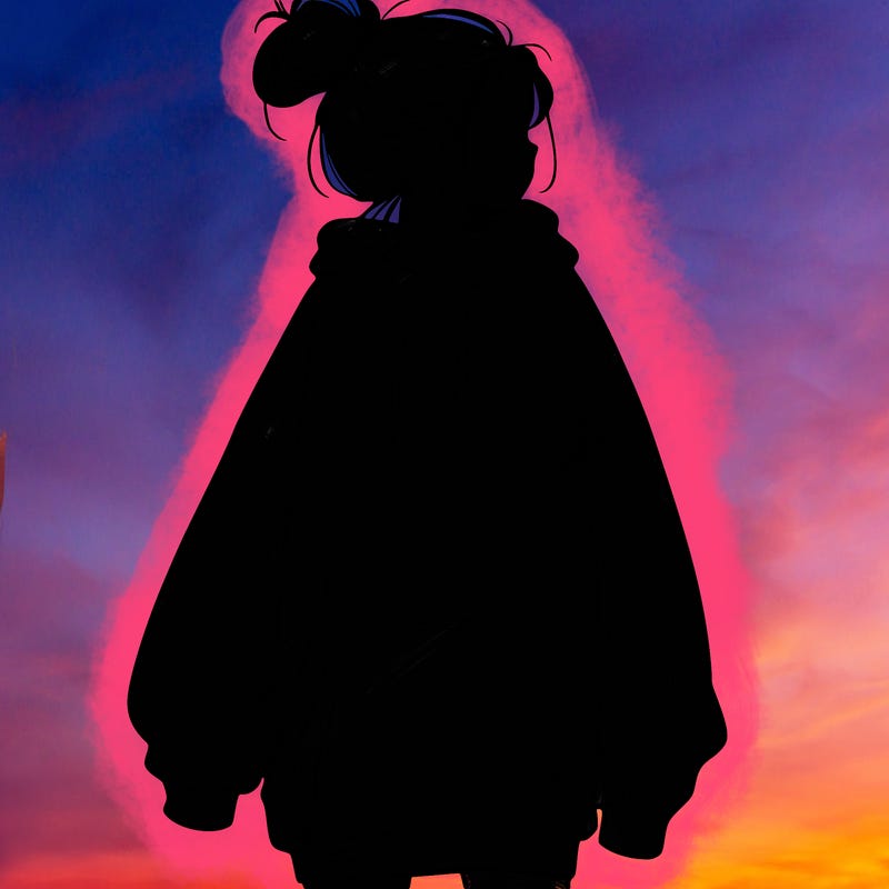 realistic girl with a oversized sweatshirt on and a bun