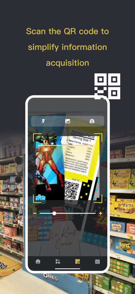 PDF Reader - Viewer&Scanner - Una interfaz de teléfono móvil utilizando la app Lector PDF para escanear un código QR en la etiqueta de un producto