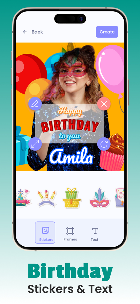Video Maker Birthday Slideshow - お祭りのステッカーやパーソナライズされた誕生日のテキストで写真編集を表示するビデオメーカー 誕生日 スライドショーアプリのインターフェース