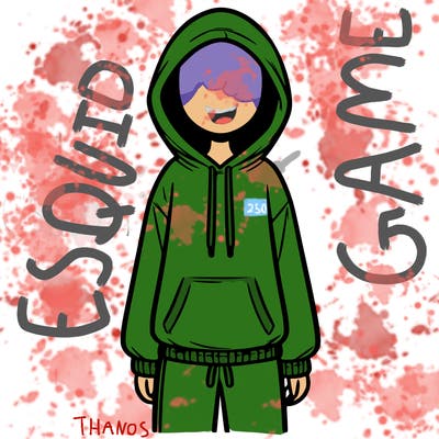 faceless girl in a tracksuit with a hood on and no hair