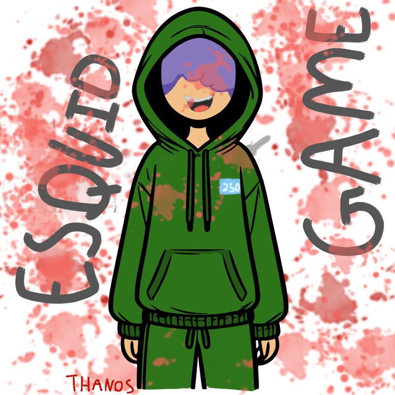 faceless girl in a tracksuit with a hood on and no hair