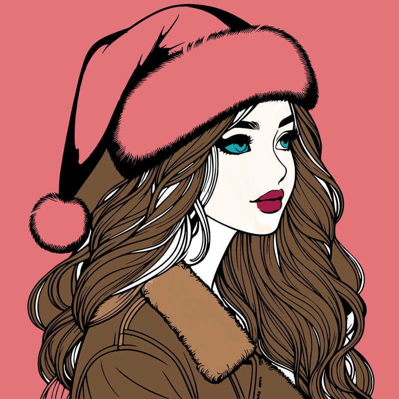 realistic girl in santa hat