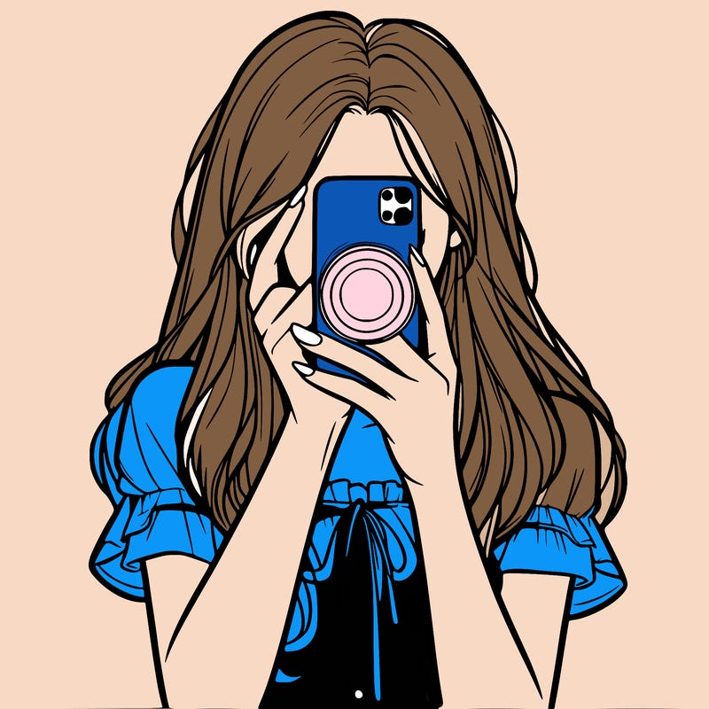 a realistic girl holding her phone taking pictures