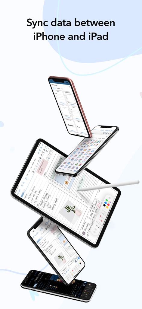 Sincronizzazione del planner digitale AJournal tra iPhone e iPad che mostra modelli di calendario e monitoraggio abitudini