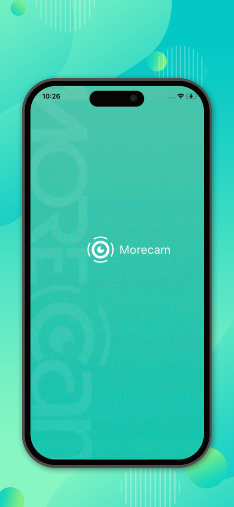 Morecam - Launch screen of the Morecam home security app showing the brand logo and name